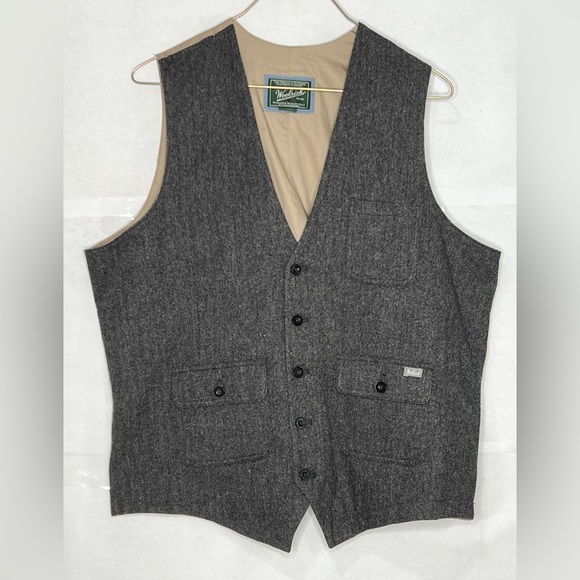 Woolrich Gray wool herringbone button down vest - Picture 7 of 7